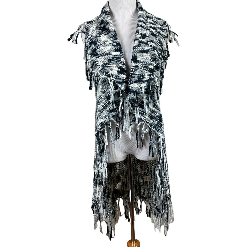 Indigo Thread Co Vest M Open Knit Multicolor Fringe High Low Sleeveless Womens